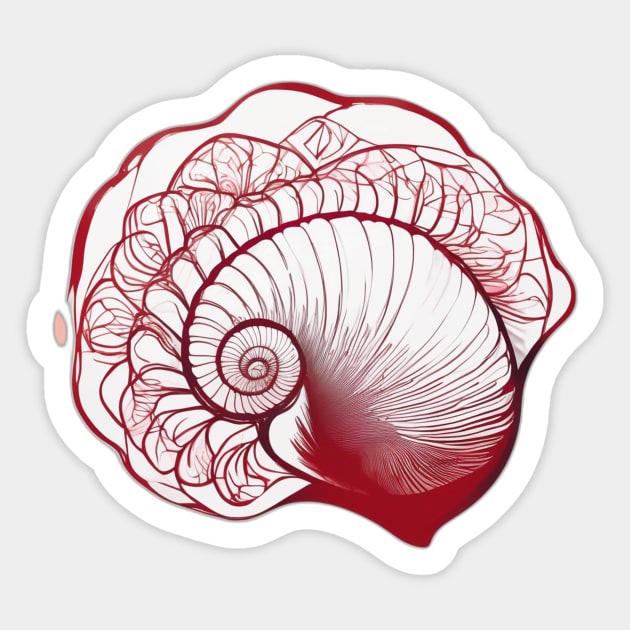 Elegant Red Nautilus Shell Illustration No. 751 Sticker by cornelliusy